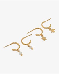 Lovisa - Waterproof Gold Plated Stainless Steel Pearl & Starfish Hoop Earrings 2-Pack
