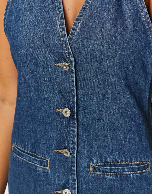 Beginning Boutique - Corbin Denim Halter Neck Mini Dress