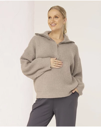 Angel Maternity - Lia Maternity Oversized Quarter Zip Knit Jumper