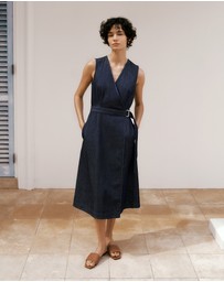 Trenery - Denim Sleeveless Wrap Dress in Indigo Rinse
