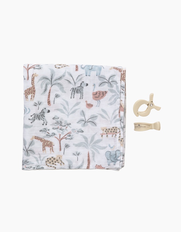 Living Textiles - Organic Muslin Swaddle & Peg Set - Wild Safari