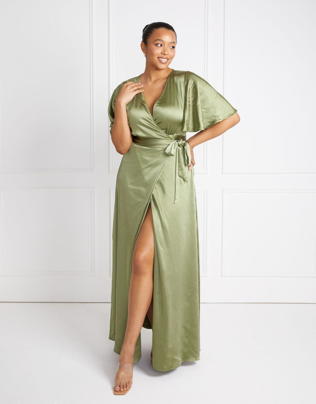 Six Stories - Wrap Tie Satin Bridesmaid Dress