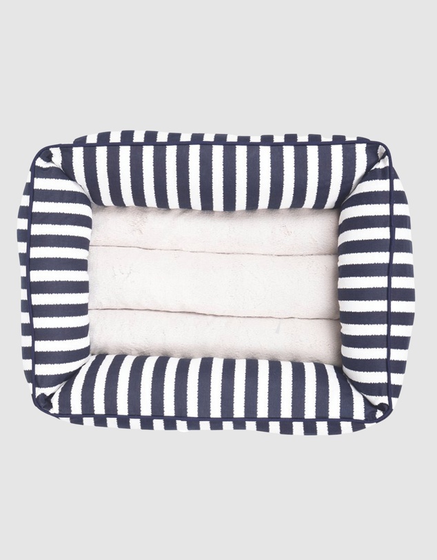 Mog & Bone - Bolster Dog Bed - Navy Hampton Stripe Print