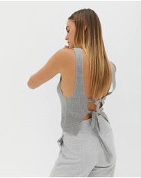Style Addict - Mock Neck Tie Back Top - Grey
