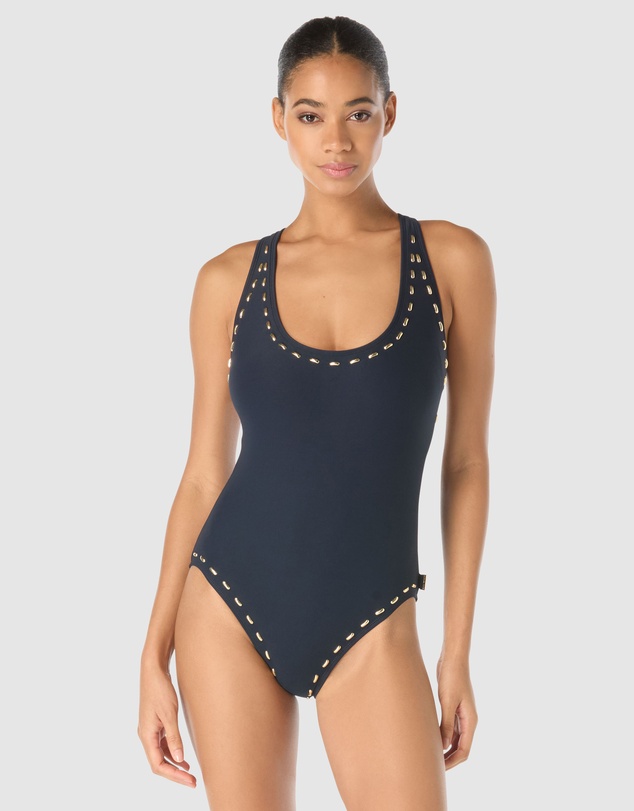 Michael Kors - Gold Studded Padded Cup One-Piece Racerback Swimsuit