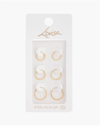 Lovisa - Gold Plated Sterling Silver Diamond Cut Mini Hoop Trio