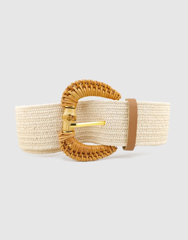 Miz Casa and Co - Cream Square Rattan Plain Woven Belt