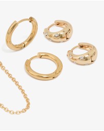 Lovisa - Waterproof Gold Plated Stainless Steel Cubic Zirconia & Sleek Huggie Earrings 3-Pack