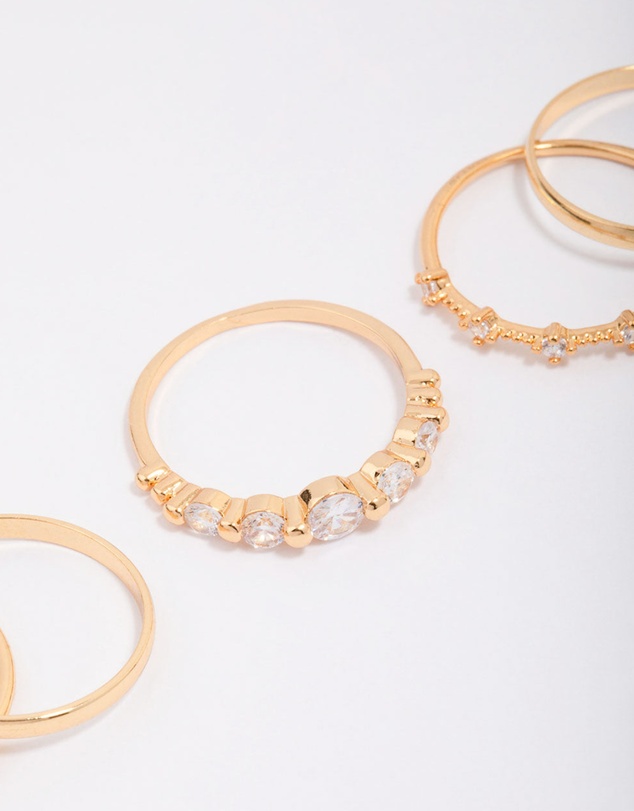 Lovisa - Gold Plated Dainty Cubic Zirconia Stacking Ring 5-Pack