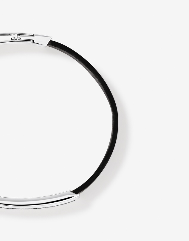 Michael Hill - Men's Silver & Leather 21cm Bracelet with 0.40 Carat TW of Black Diamonds