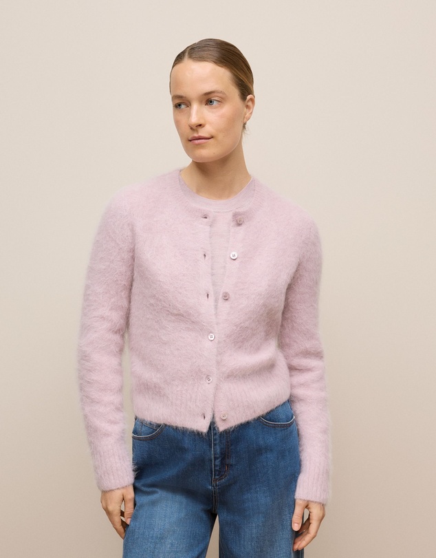 Trenery - Brushed Alpaca Button Through Cardigan in Pink Rose