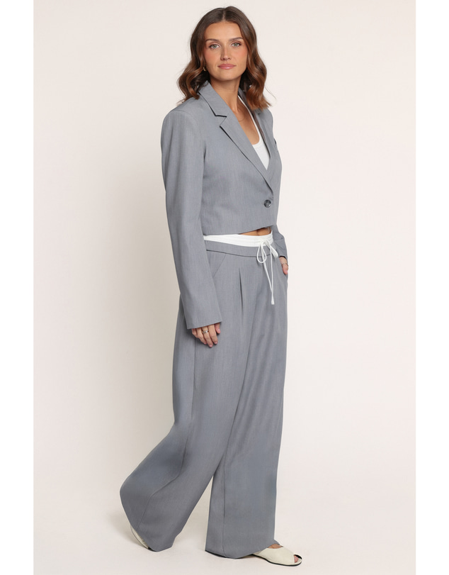 Petal & Pup - Drapey Elastic Waist Wide Leg Pants - Heather Grey