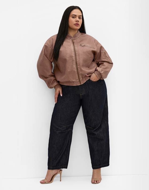 City Chic - Plus size Blaze Faux Leather Bomber - chestnut