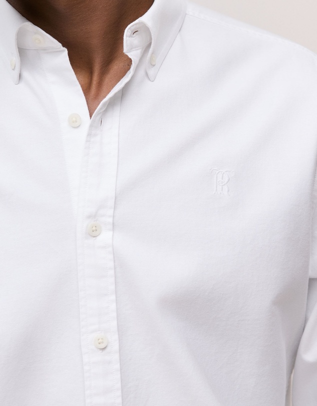 Trenery - Regular Fit Cotton Monogram Oxford Shirt in White