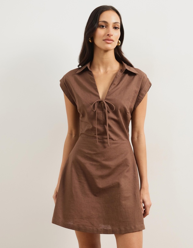 Atmos&Here - Marni Linen Blend Tie Front Mini Dress