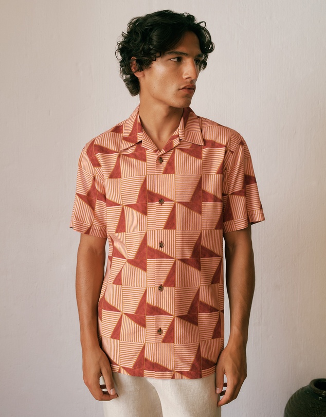 Trenery - Escher Camp Collar Shirt in Crimson
