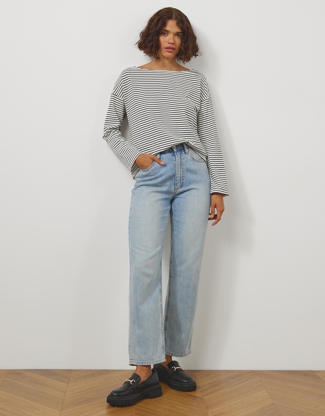 Atmos&Here - Long Sleeve Boat Neck Stripe Top