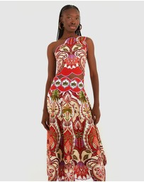 Farm Rio - Odara Red Scallops Midi Skirt