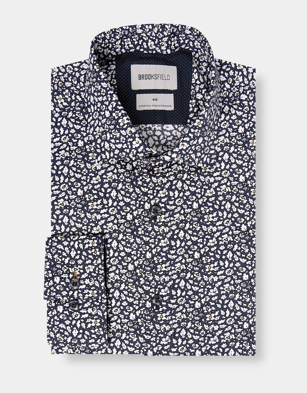Brooksfield - ABSTRACT FLORAL PRINT REG FIT BUSINESS SHIRT