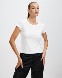 Honey and Beau -  jersey slim fit top with cap sleeves in white