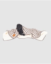 Mog & Bone - Fleece Dog Pet Blanket - Latte Hamptons Stripe Print
