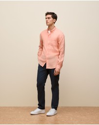 Trenery - Regular Fit Linen End On End Shirt in Shell Pink