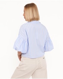 Petal & Pup - Zella Puff Sleeve Button Up Shirt - Blue White Stripe