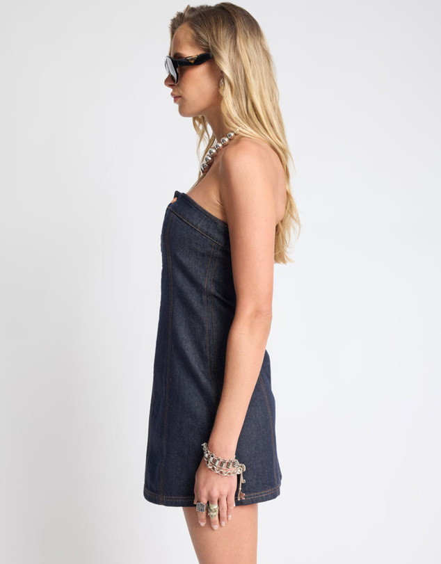ONE TEASPOON - Pamela Strapless Tube Mini Denim Dress - Raw Indigo