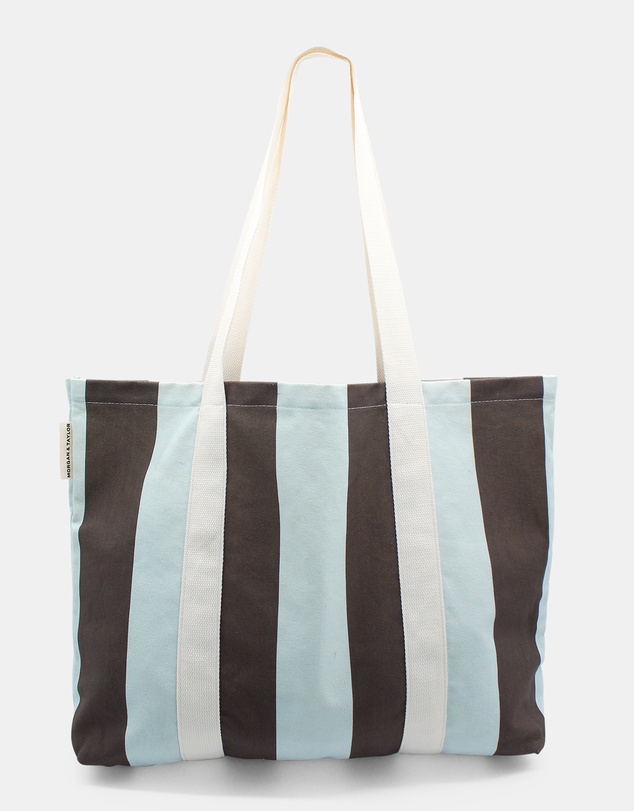Morgan & Taylor - Haven Beach Tote Bag in Blue and Brown Stripes