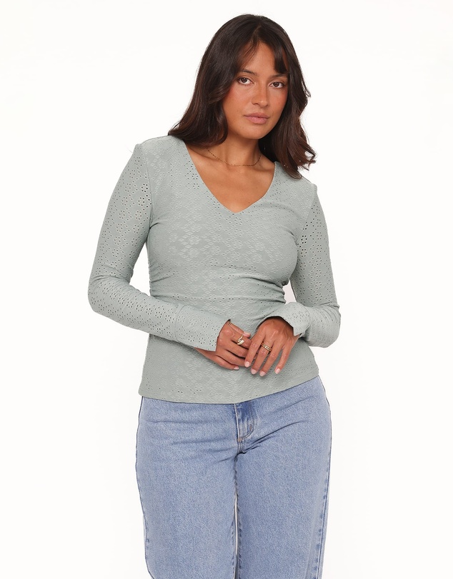Petal & Pup - Brooklyn Eyelet Top - Dusty Sage