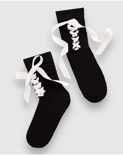 High Heel Jungle - Gifted Satin Ribbon Sock-Black