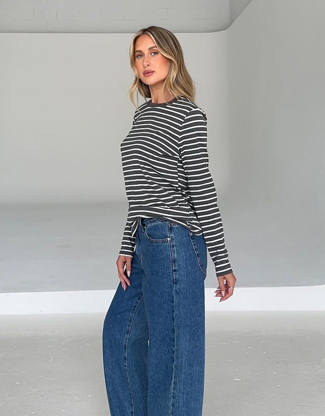 Dazie - Melrose Long Sleeve Stripe Boyfriend Tee