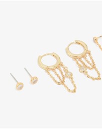 Lovisa - Gold Plated Cubic Zirconia Chain & Huggie Earrings 4-Pack