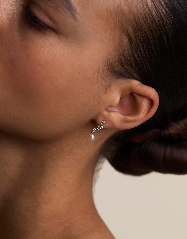 Astrid & Miyu - Scalloped Crystal Cultured Pearl Charm Studs
