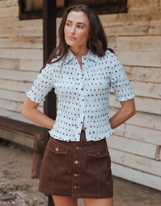 Petal & Pup - Hollis Smocked Shirt - Blue Polka Dot