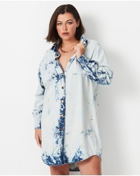 17 Sundays - Shibori Denim Shirt Dress - White