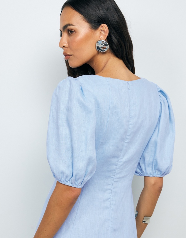 AERE - Portia Linen Puff Sleeve Midi Dress