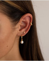 HOUSE OF SLANI - Gold Dangle Pearl Hoops