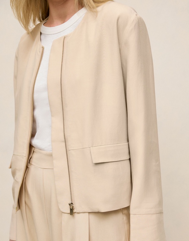 Trenery - Soft Collarless Blouson Jacket in Sand