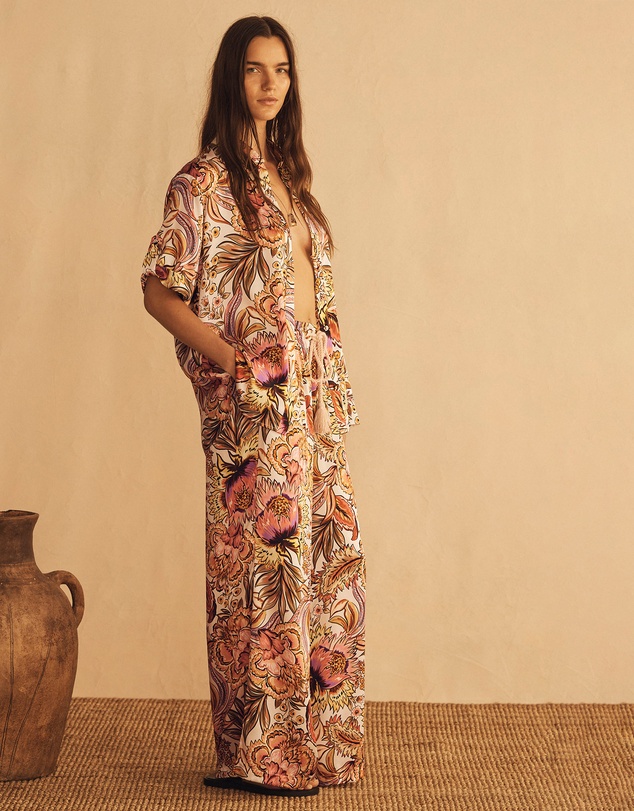 AUR OCEA - Bel Fiore Silk Gathered Wide Leg Pants