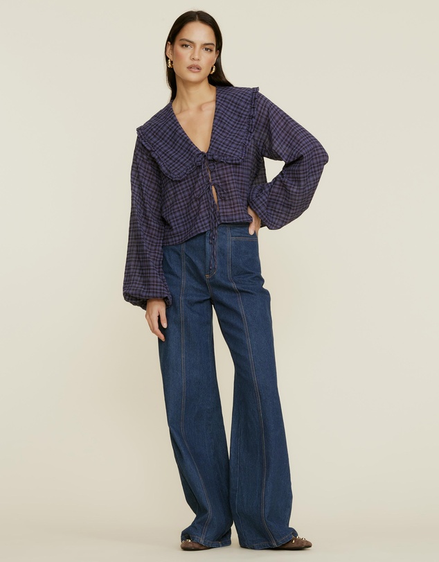 The Fated - Montant Check Tie Blouse