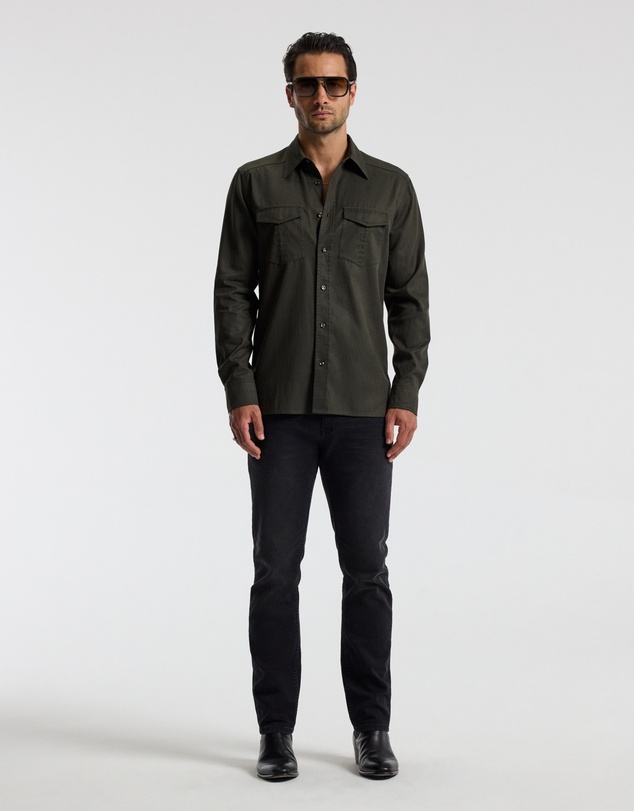 Calibre - Slim Washed Pocketed Shirt Khaki