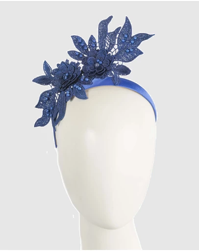 Max Alexander - Lace Crown Royal Blue Headband Fascinator