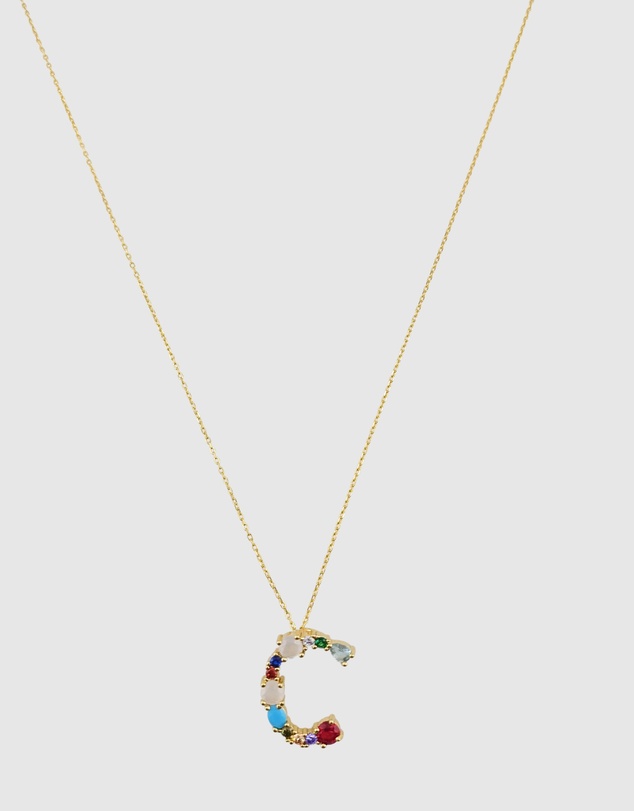 Izoa - Alphabet Letter Semi Precious Stone C Necklace