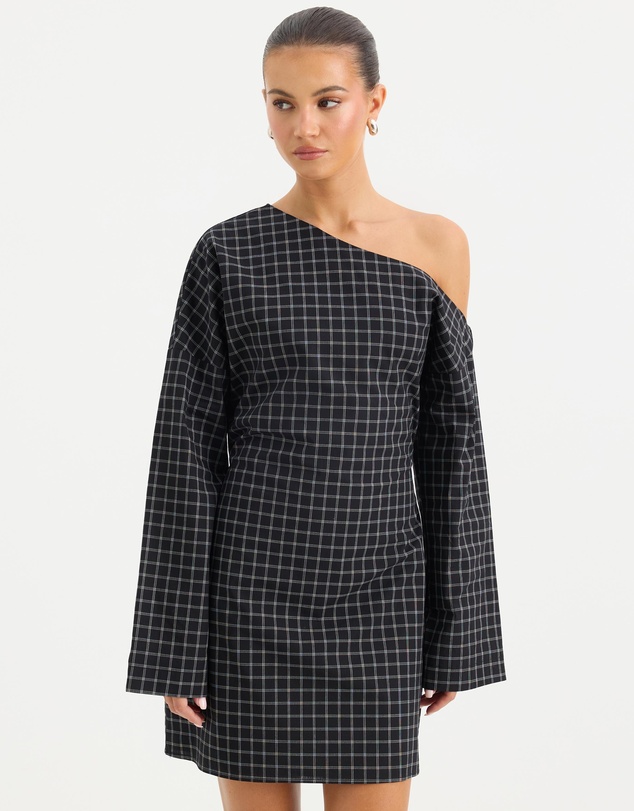 Calli - Lucy Off Shoulder Check Mini Dress