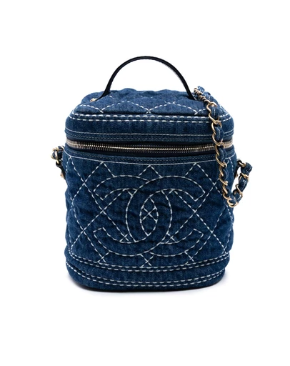Pre-Loved by Azura Reborn - Pre-Loved CC Quilted Denim Trip Vanity Case with Chain