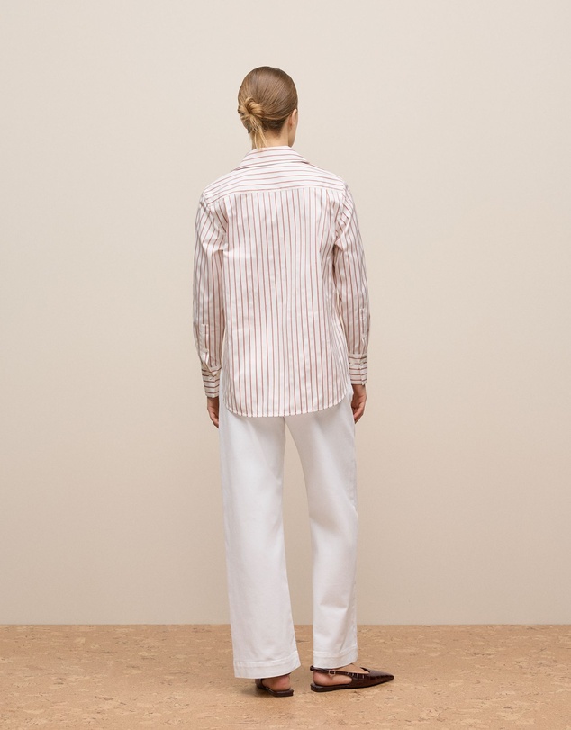 Trenery - Cotton Poplin Jacquard Stripe Shirt in Pink Rose