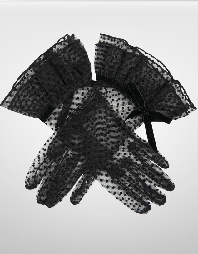 DENTS - Spotty Tulle Gloves with Double Cuff and Bow