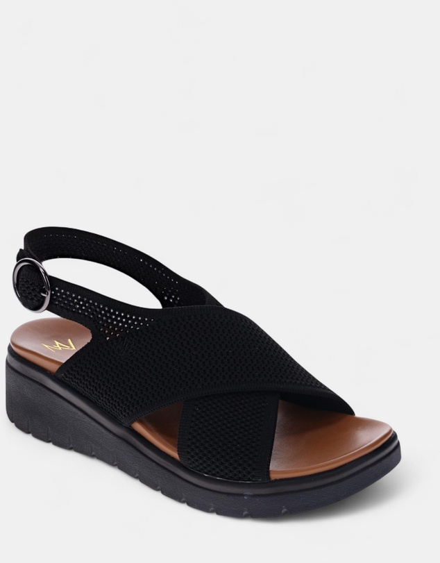 Mia Vita - Celia Wedge Sandal - Black/Black
