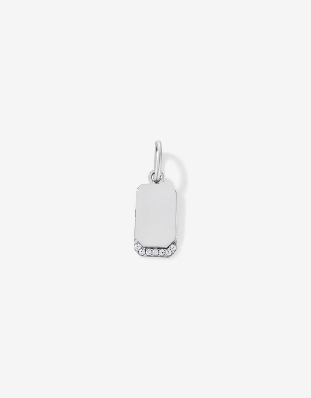Michael Hill - Engravable Cut Corner Tag Pendant with Cubic Zirconia in Sterling Silver